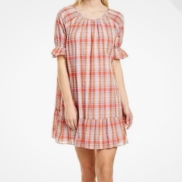 Madewell Plaid Ruffle XL Hero Plaid Popover dress w ruffle sleeve cotton blend - Picture 11 of 11
